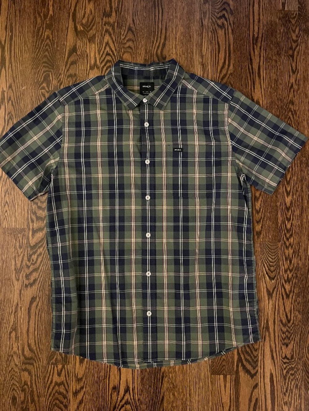 RVCA Green Blue Plaid Button Down